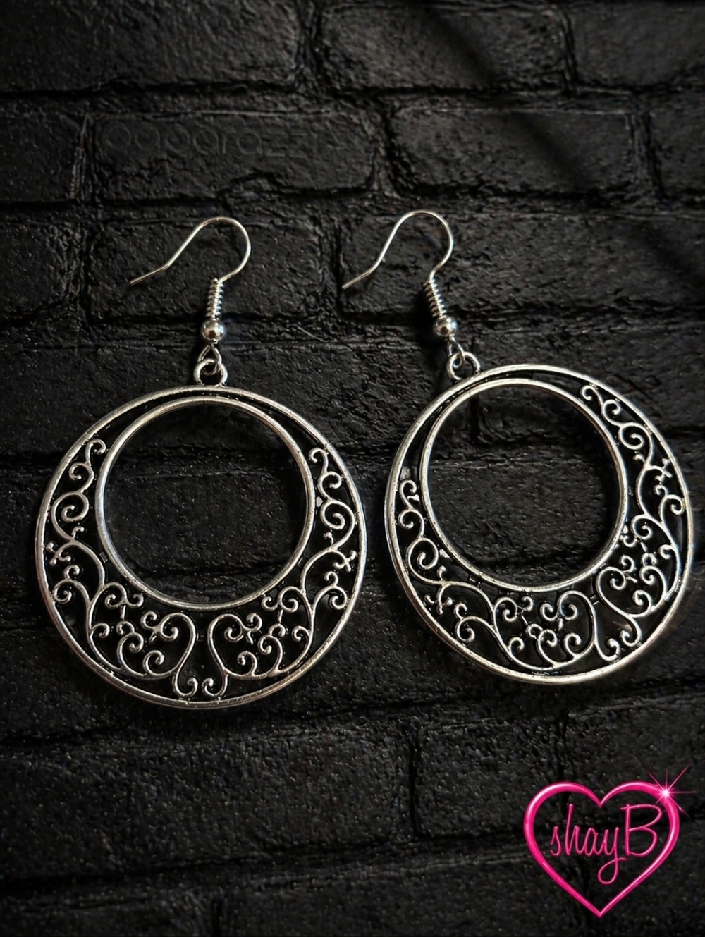 Silver Filigree Double Hoop Earrings - Silver